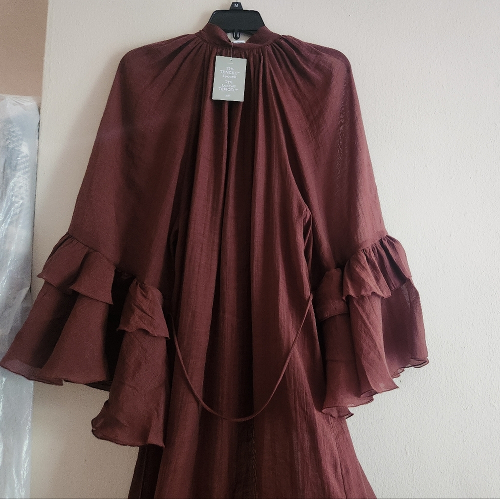 H&m flounced Maxi dress h&m edition ruffled dark red-brown. - Picture 8 of 10